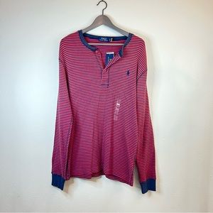 Polo Ralph Lauren Men’s Henley Striped Long Sleeve Navy Red Top Size Large NWT